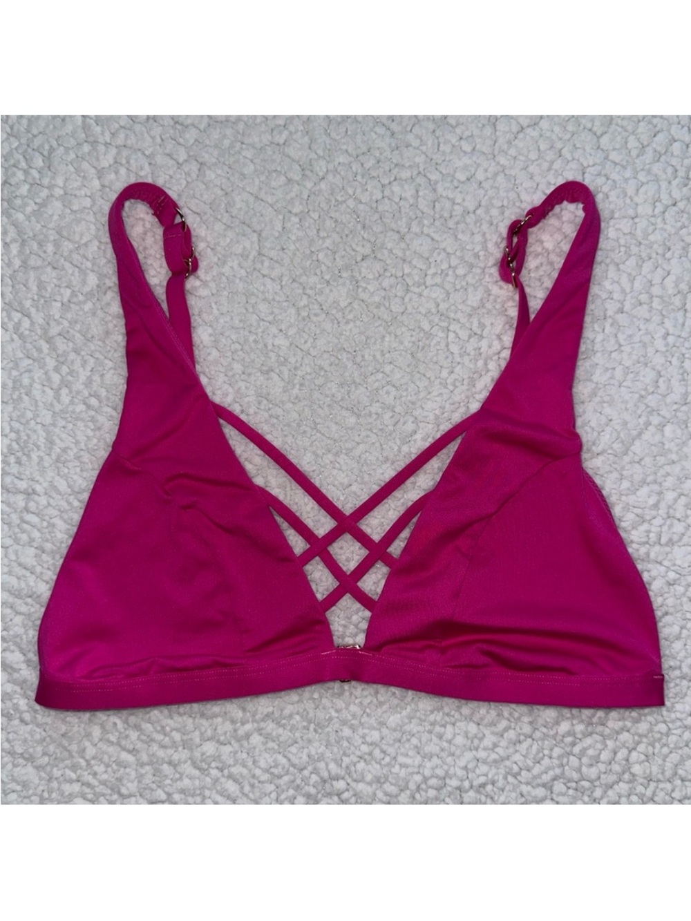 Victoria’s Secret pink strappy front bikini swim top gold metal details M
